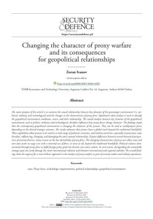 Changing the Character of Proxy Warfare and Its Consequences for Geopolitical Relationships