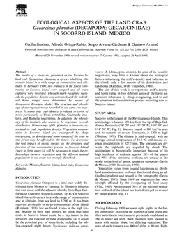 ECOLOGICAL ASPECTS of the LAND CRAB Gecarcinus Planatus (DECAPODA: GECARCINIDAE) in SOCORRO ISLAND, MEXICO