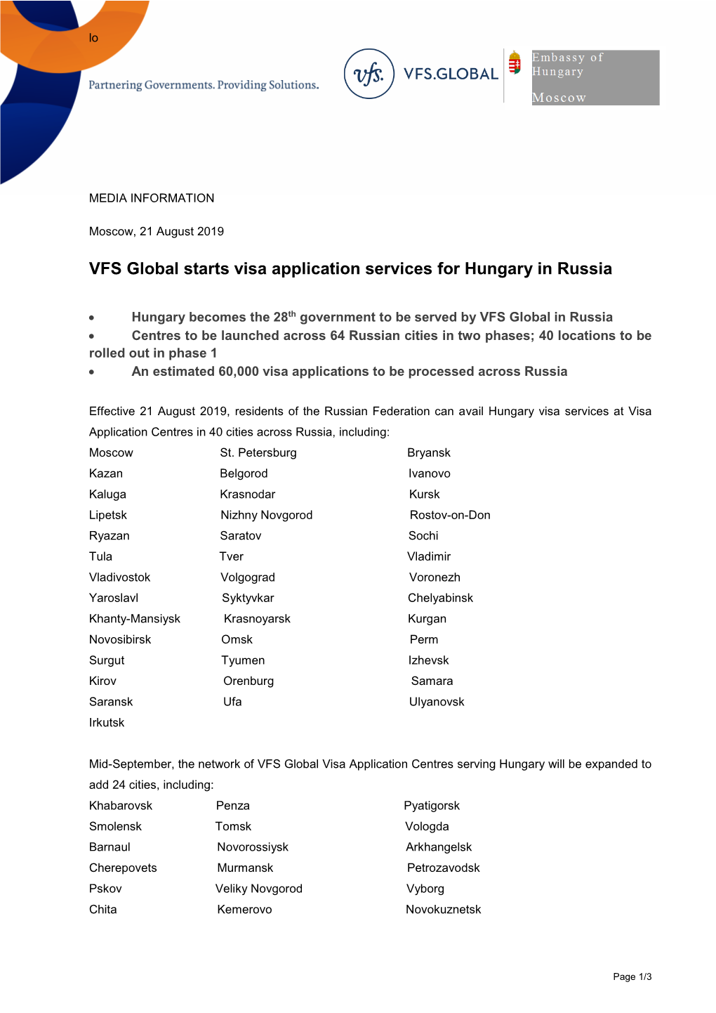 VFS Global Starts Visa Application Services for Hungary in Russia