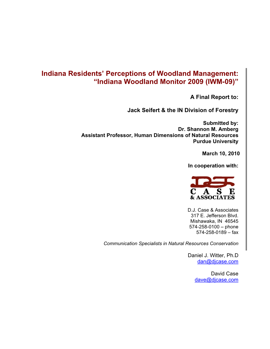 Indiana Residents' Perceptions of Woodland Management