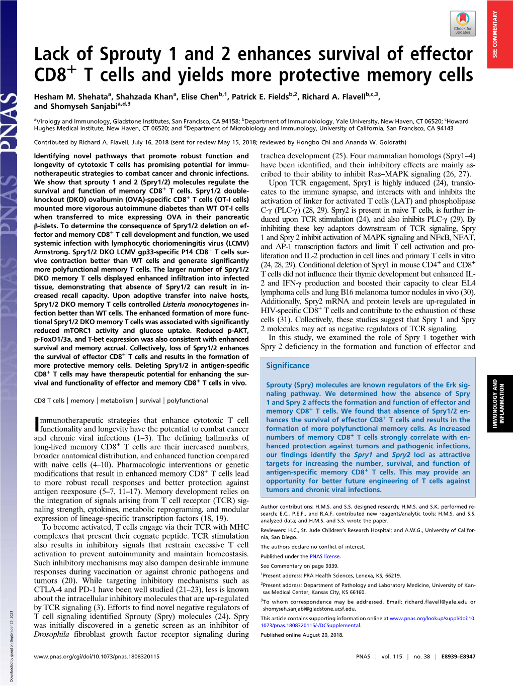 Lack of Sprouty 1 and 2 Enhances Survival of Effector SEE COMMENTARY CD8+ T Cells and Yields More Protective Memory Cells