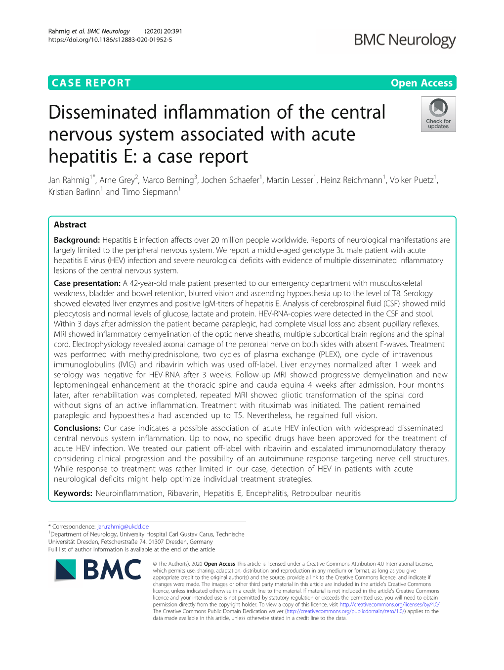 Disseminated Inflammation of the Central Nervous System Associated