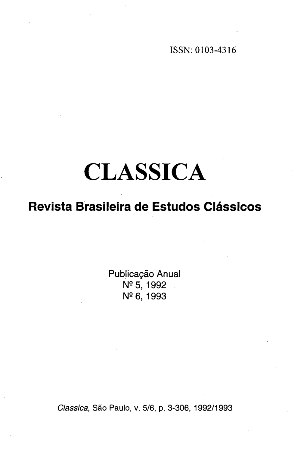 CLASSICA Revista Brasileira De Estudos Classicos