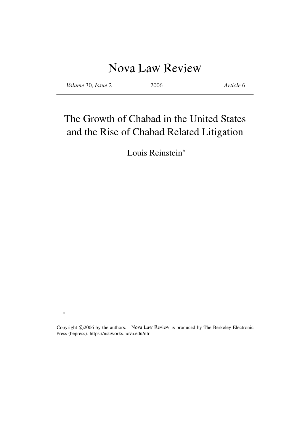 The Growth of Chabad in the United States and the Rise of Chabad Related Litigation