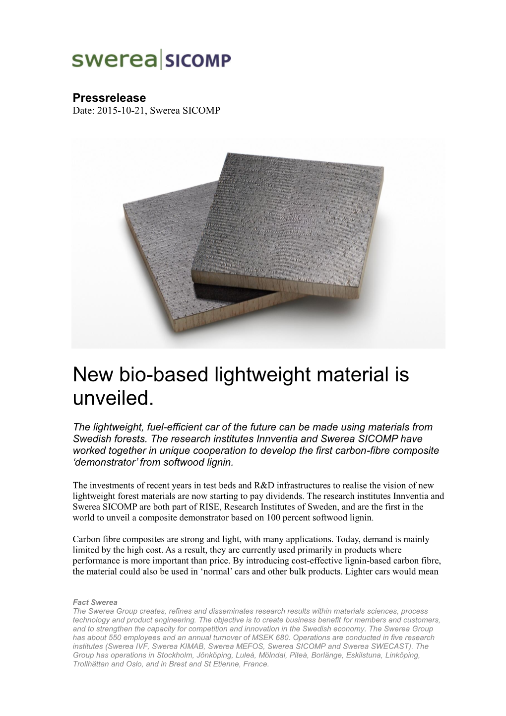 New Bio-Based Lightweight Material Is Unveiled