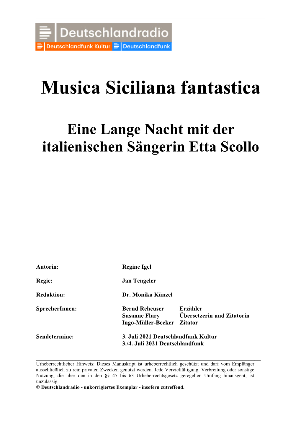 Musica Siciliana Fantastica Eine Lange Nacht Mit Der Italienischen