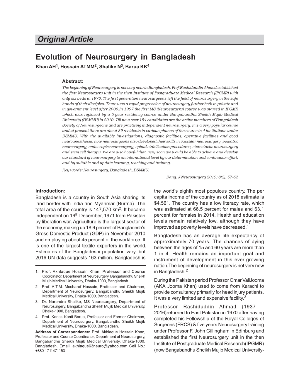 Evolution of Neurosurgery in Bangladesh Original Article