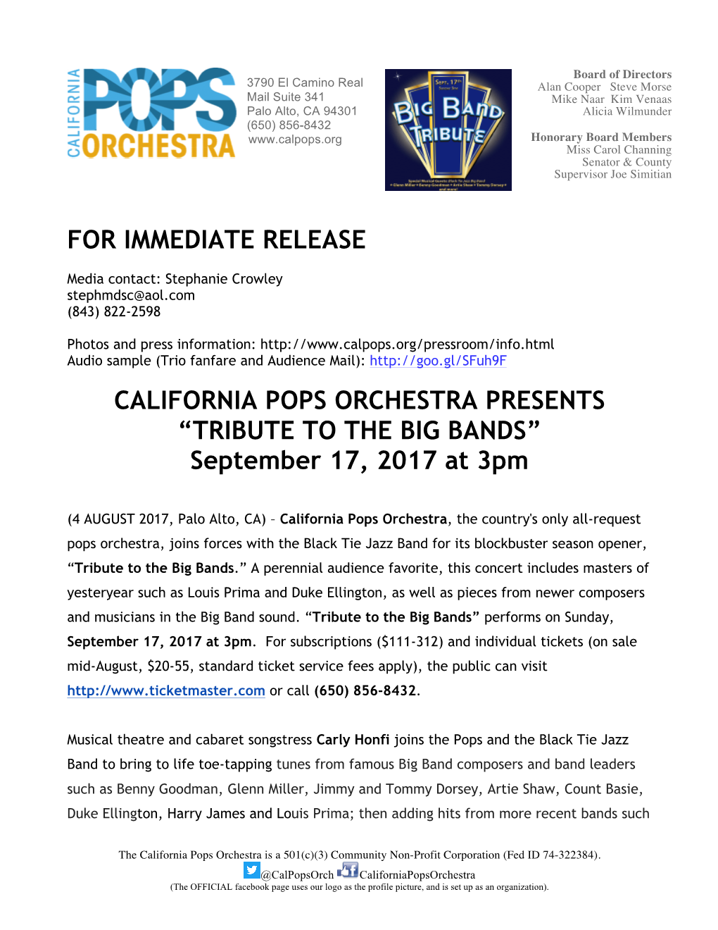 Tribute to the Big Bands September 17, 2017