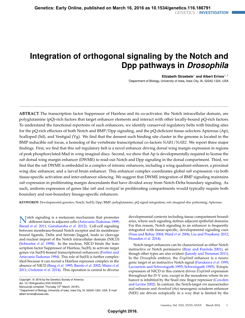 Integration of Orthogonal Signaling by the Notch and Dpp Pathways in Drosophila