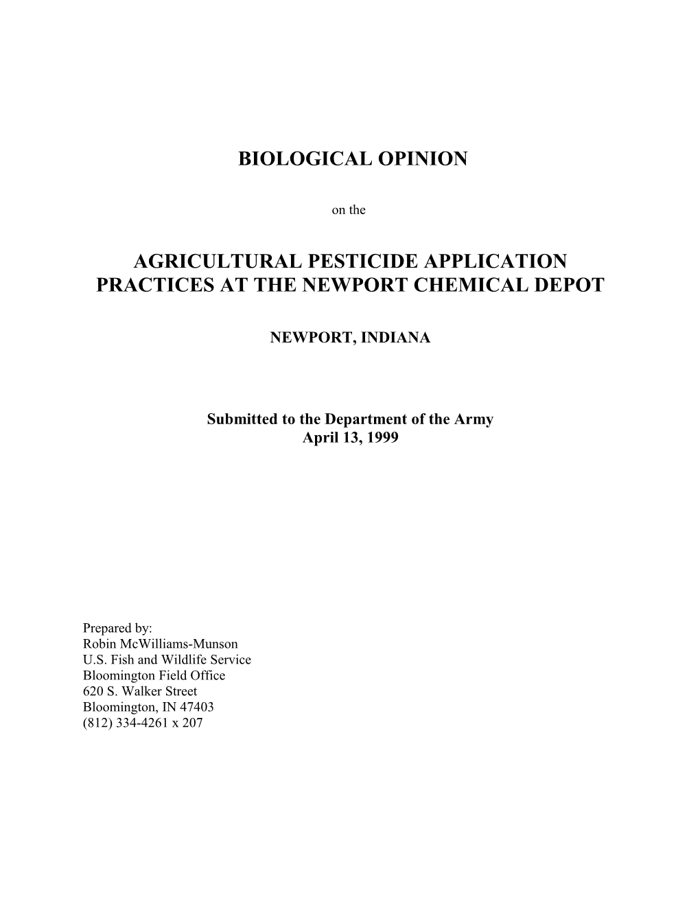 Agricultural Pesticide Application Practices at the Newport Chemical Depot