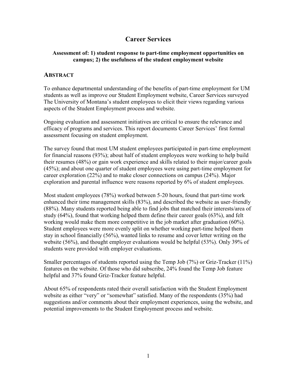 Assessment of Student Employment 2007-2008