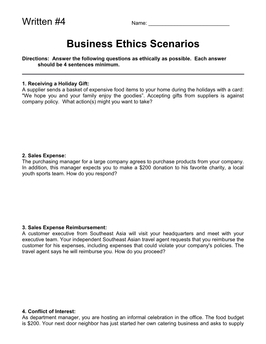 Business Ethics Scenarios