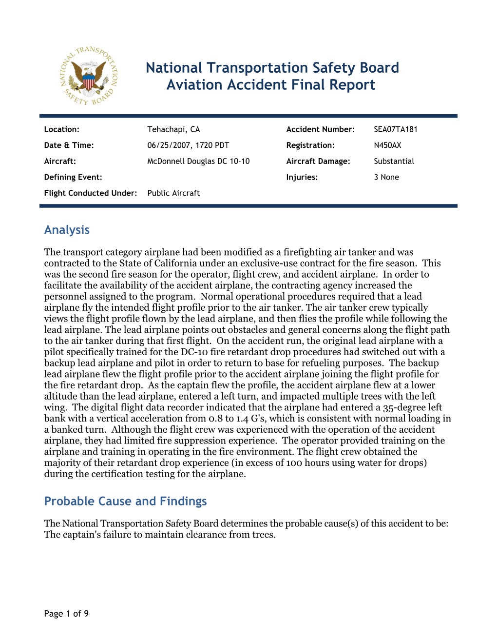 National Transportation Safety Board Aviation Accident Final Report