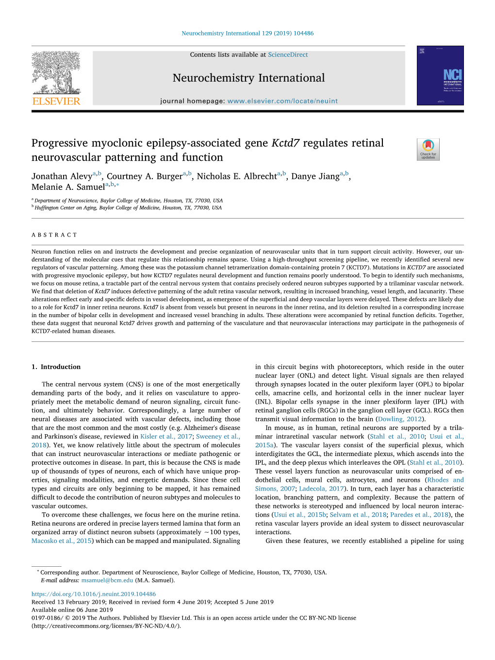 Progressive Myoclonic Epilepsy-Associated Gene Kctd7 Regulates Retinal Neurovascular Patterning and Function T