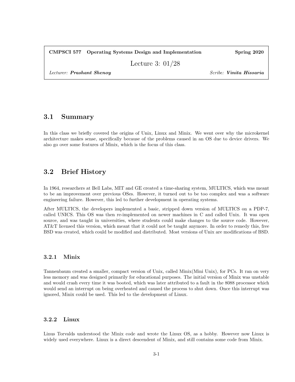 Lecture 3: 01/28 3.1 Summary 3.2 Brief History