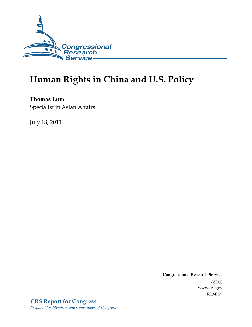 Human Rights in China and U.S. Policy