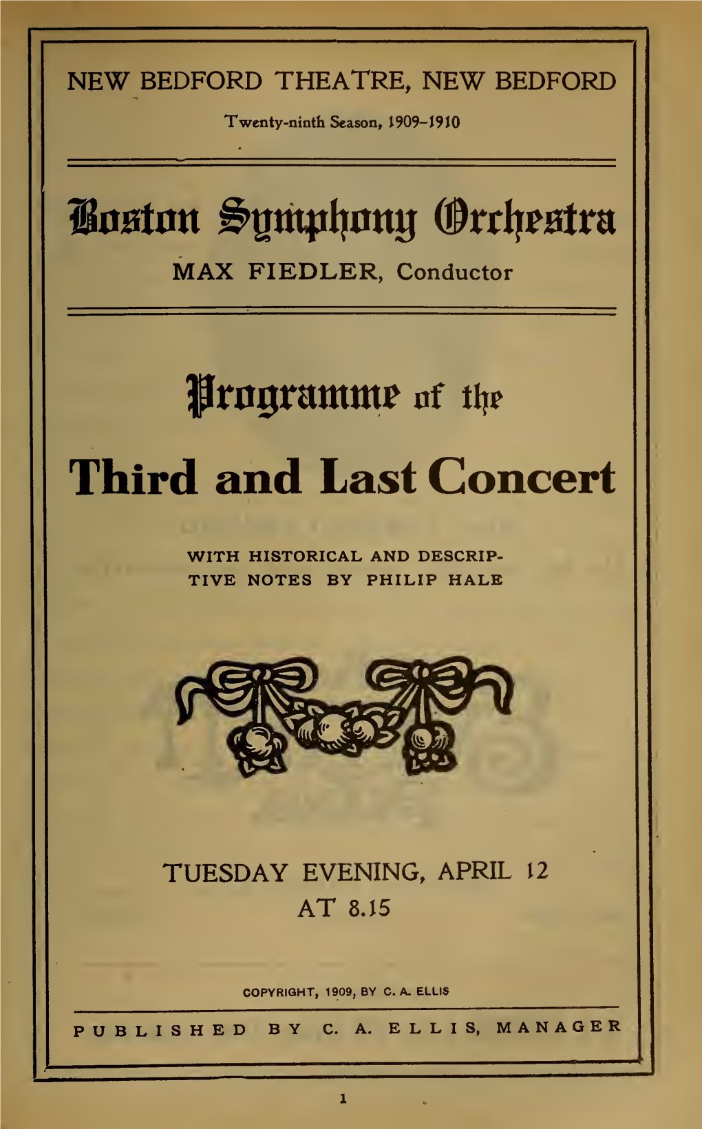 Boston Symphony Orchestra Concert Programs, Season 29,1909-1910, Trip