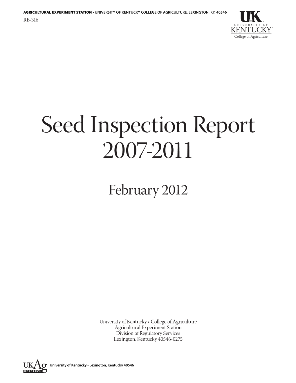 RB-316: Seed Inspection Report 2007-2011