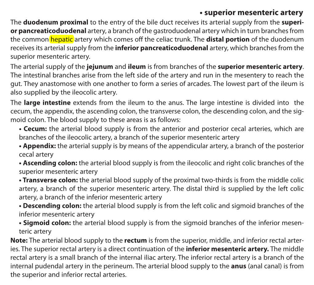 • Superior Mesenteric Artery