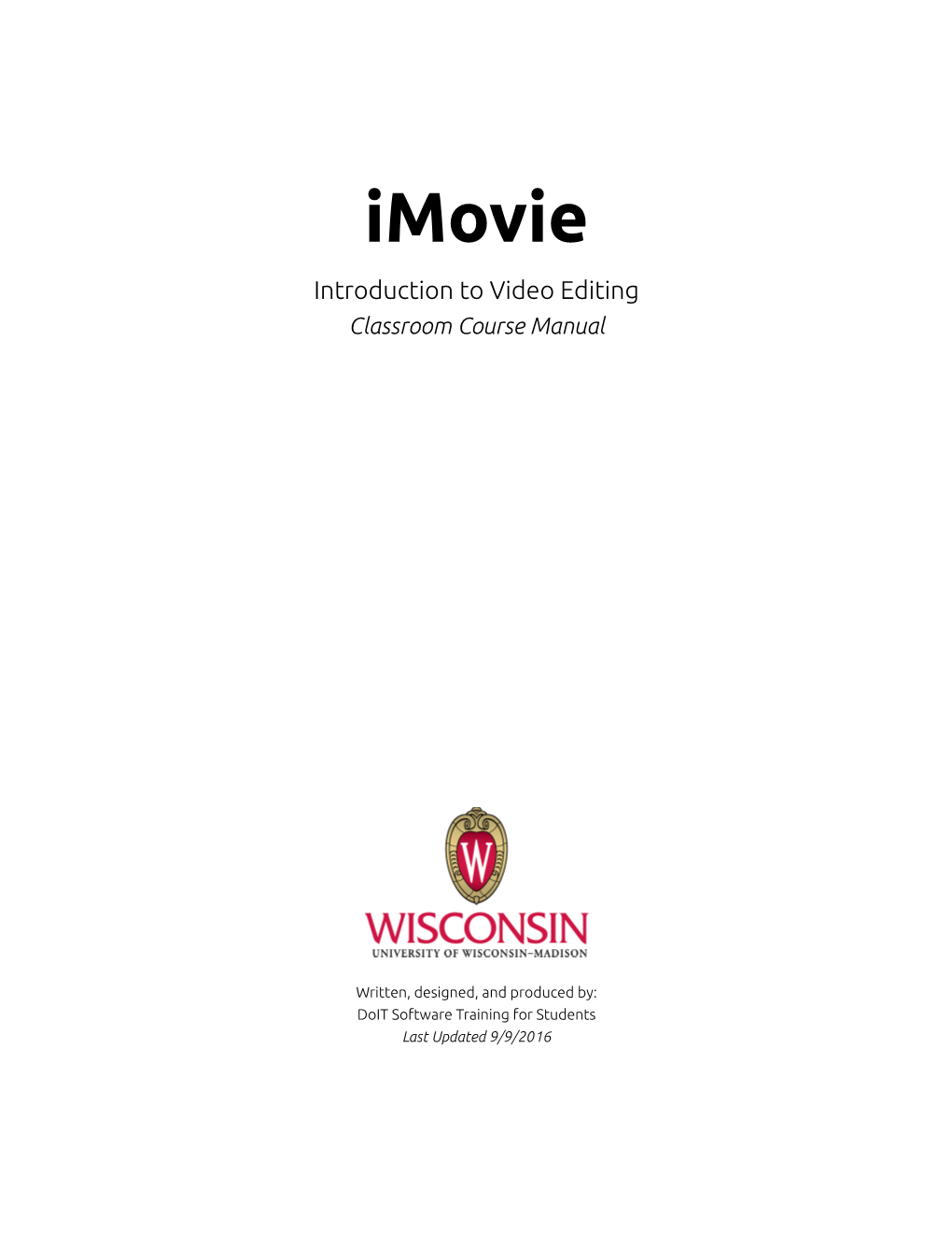 Imovie Introduction to Video Editing Classroom Course Manual