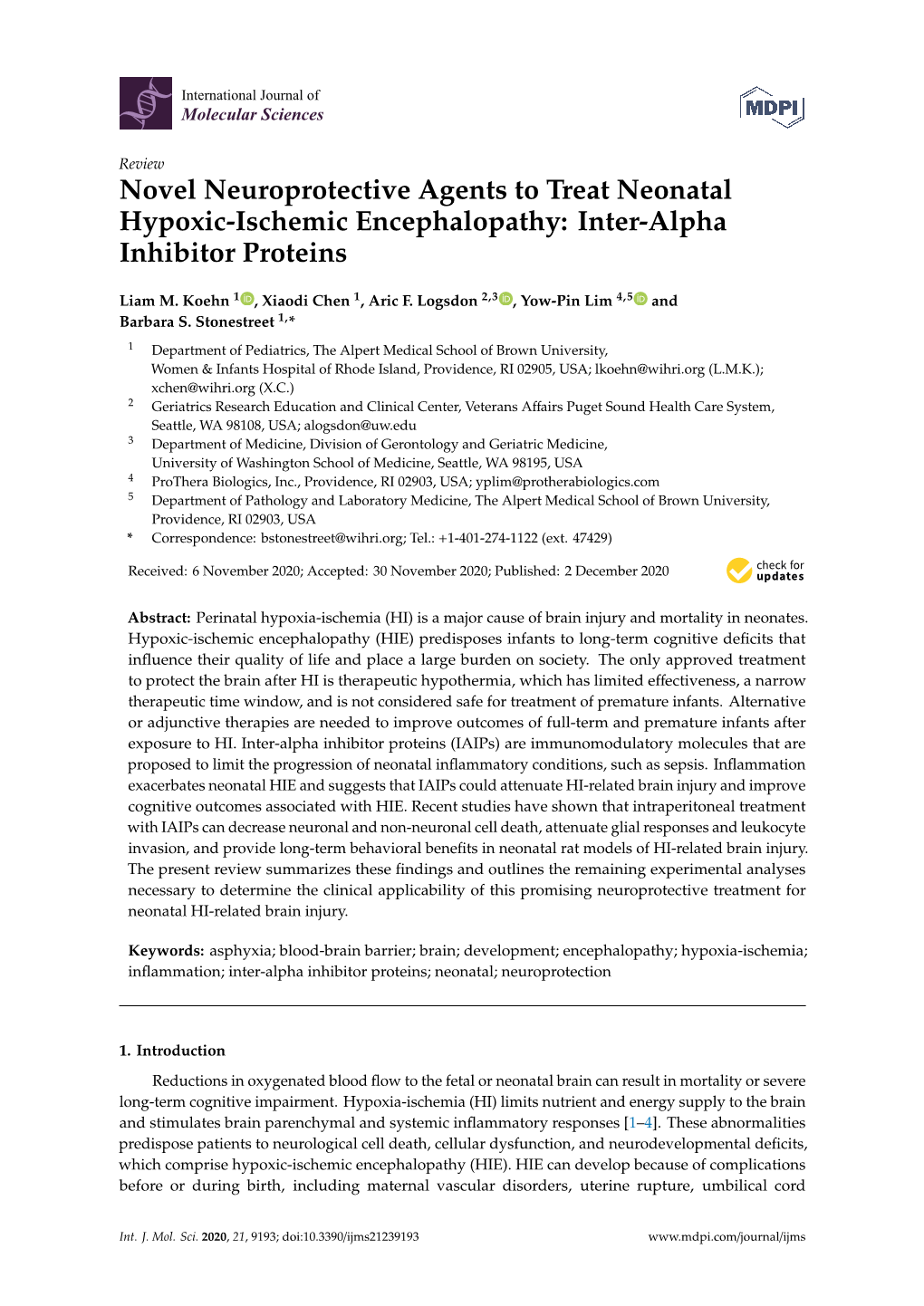 Novel Neuroprotective Agents to Treat Neonatal Hypoxic-Ischemic Encephalopathy: Inter-Alpha Inhibitor Proteins