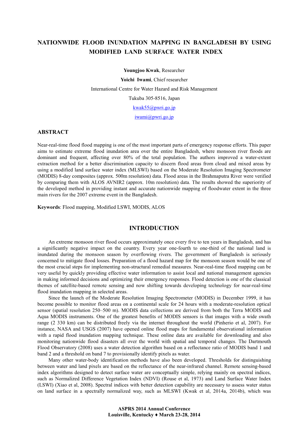 Nationwide Flood Inundation Mapping in Bangladesh by Using Modified Land Surface Water Index