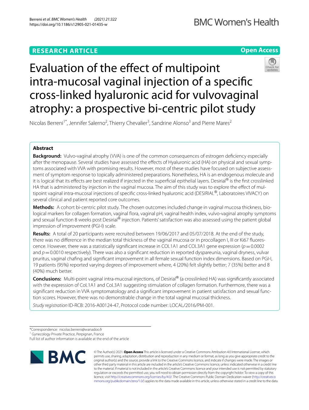 Evaluation of the Effect of Multipoint Intra-Mucosal Vaginal Injection of A