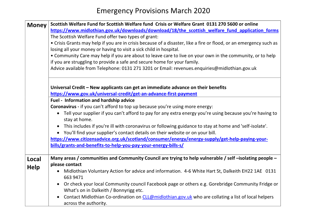 Emergency Provisions March 2020