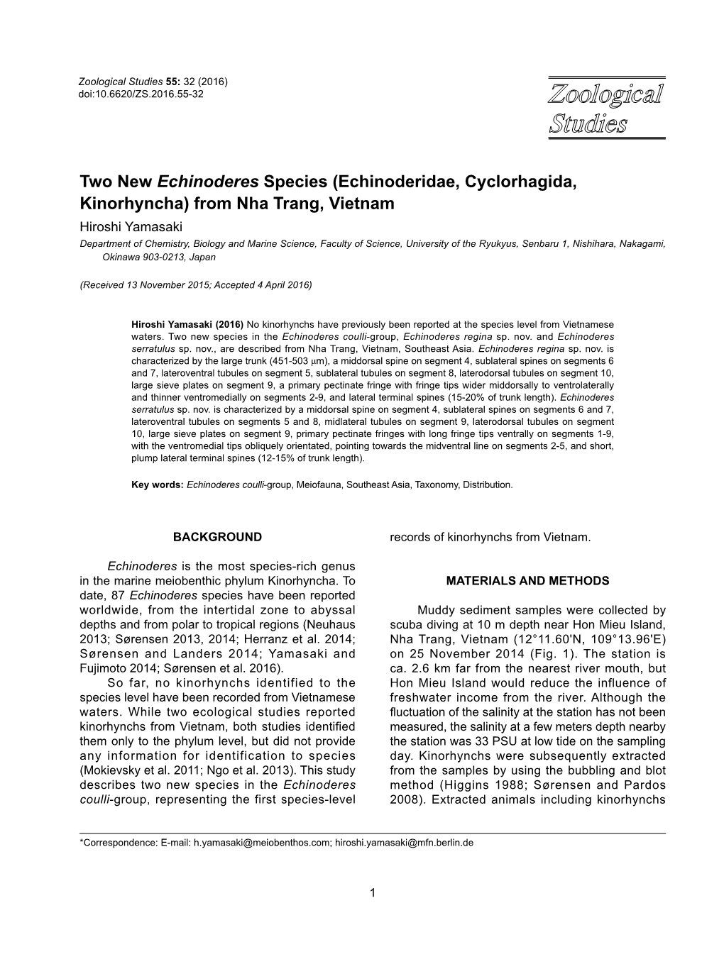 Two New Echinoderes Species (Echinoderidae, Cyclorhagida