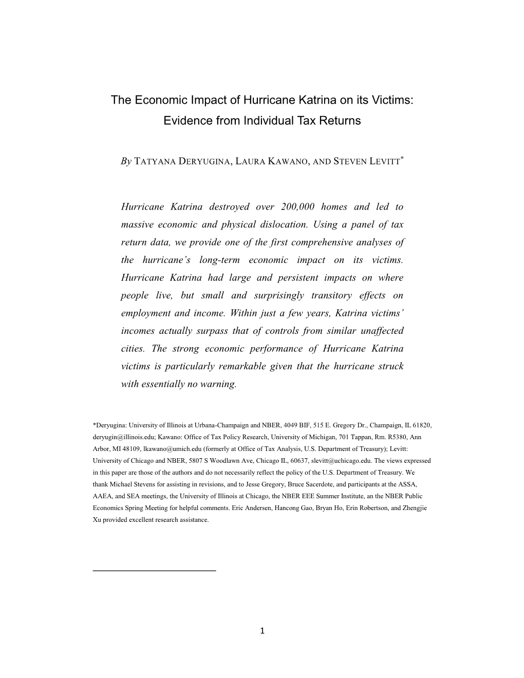 The Economic Impact of Hurricane Katrina on Its Victims: Evidence from Individual Tax Returns