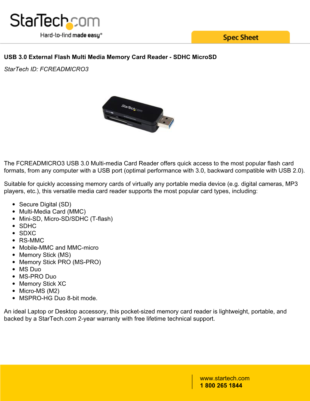 USB 3.0 External Flash Multi Media Memory Card Reader - SDHC Microsd Startech ID: FCREADMICRO3