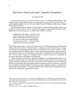 John Scott's Death and Lamb's 'Imperfect Sympathies'1
