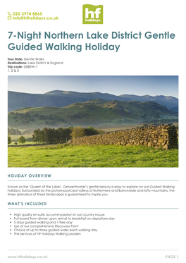 7-Night Northern Lake District Gentle Guided Walking Holiday