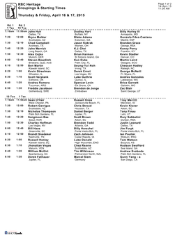 RBC Heritage Groupings & Starting Times Thursday & Friday, April 16