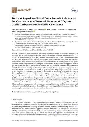 Study of Superbase-Based Deep Eutectic Solvents As the Catalyst in the Chemical Fixation of CO2 Into Cyclic Carbonates Under Mild Conditions
