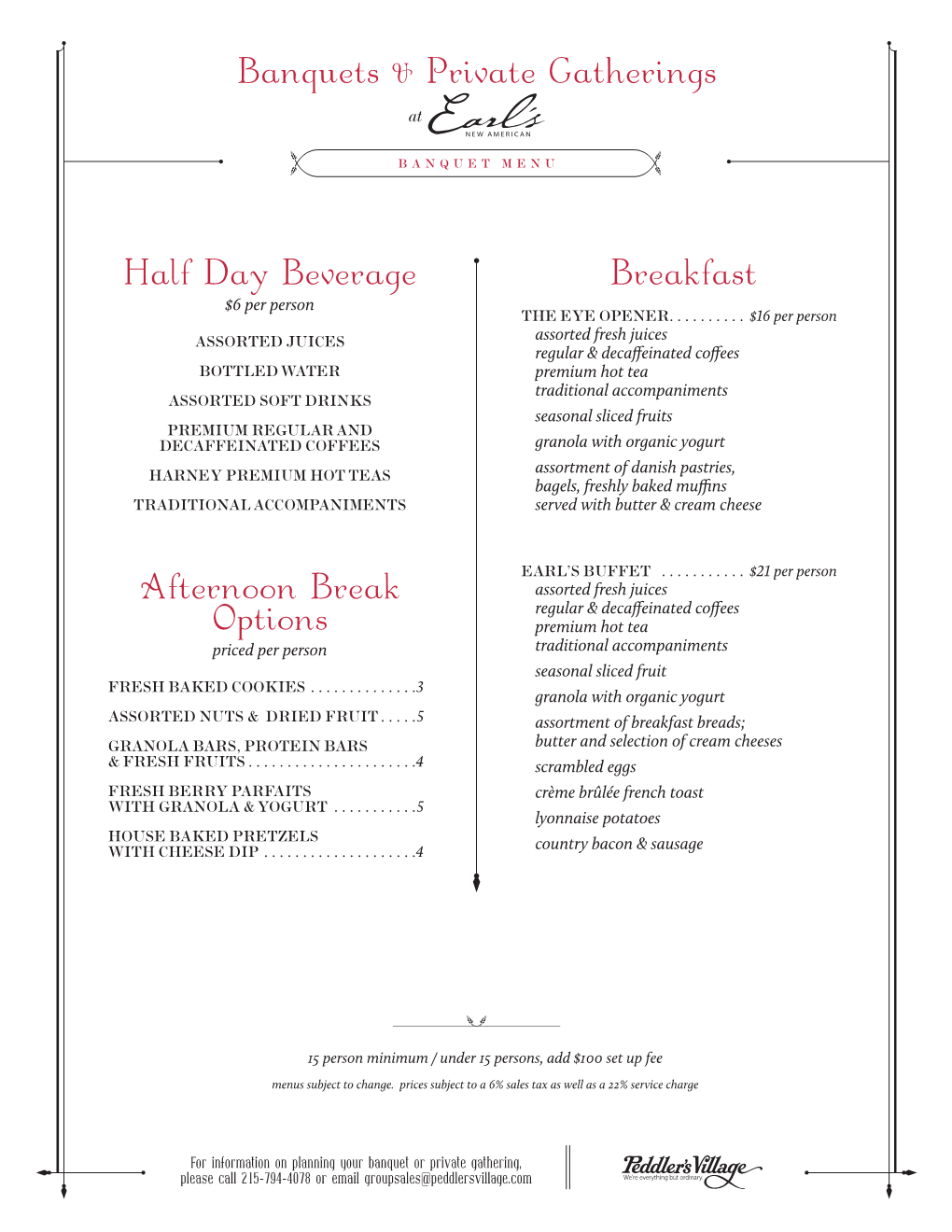 Half Day Beverage Afternoon Break Options Breakfast Banquets