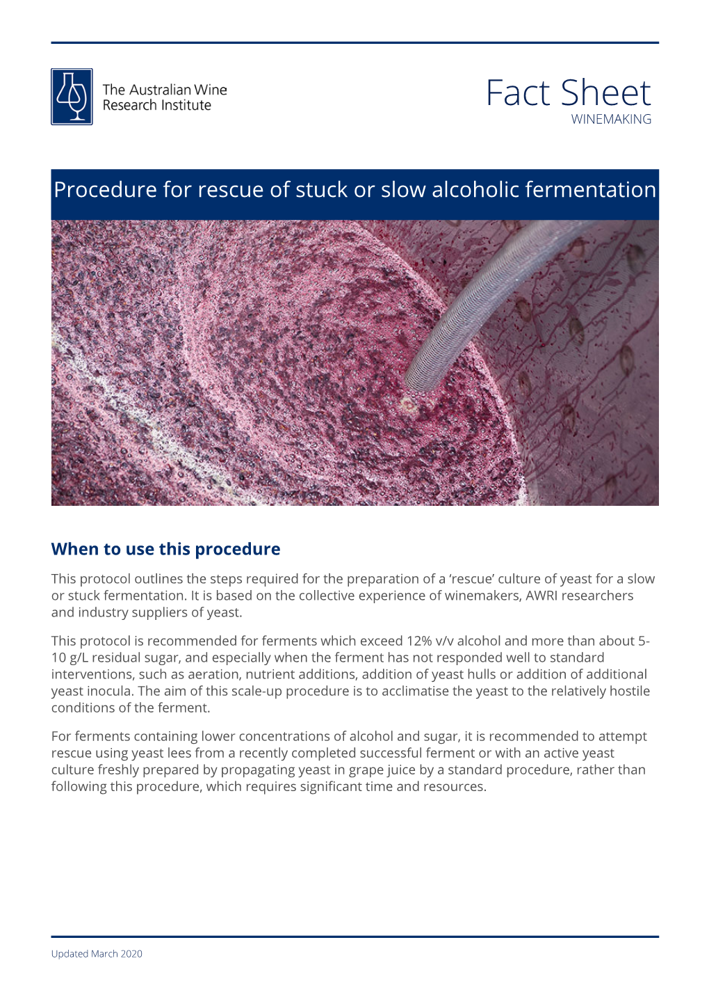 Procedure for Rescue Slow Or Stuck Fermentation