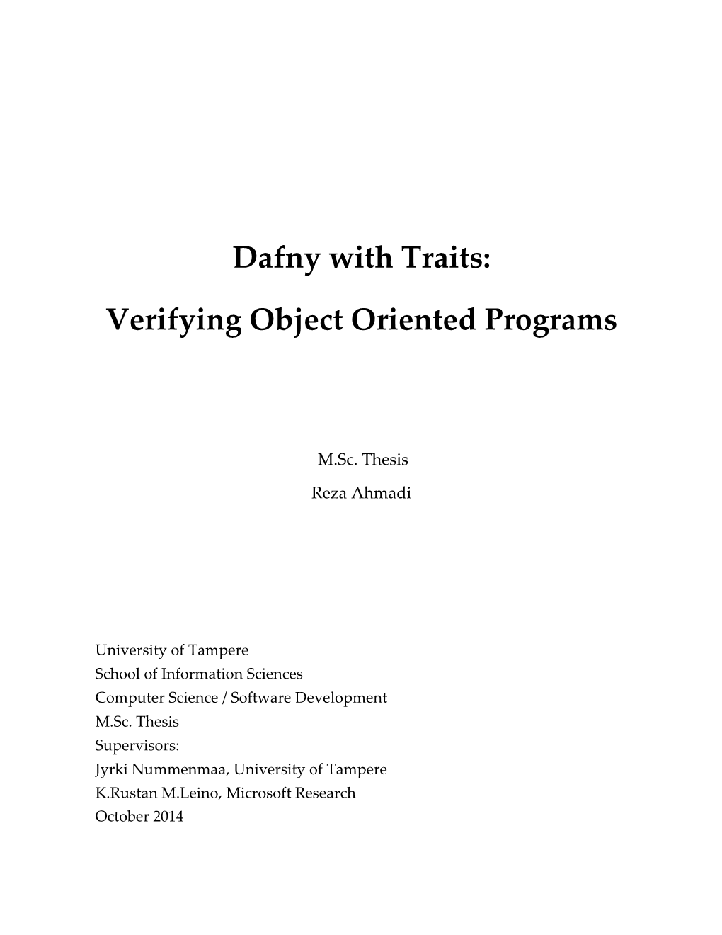 Dafny with Traits: Verifying Object Oriented Programs