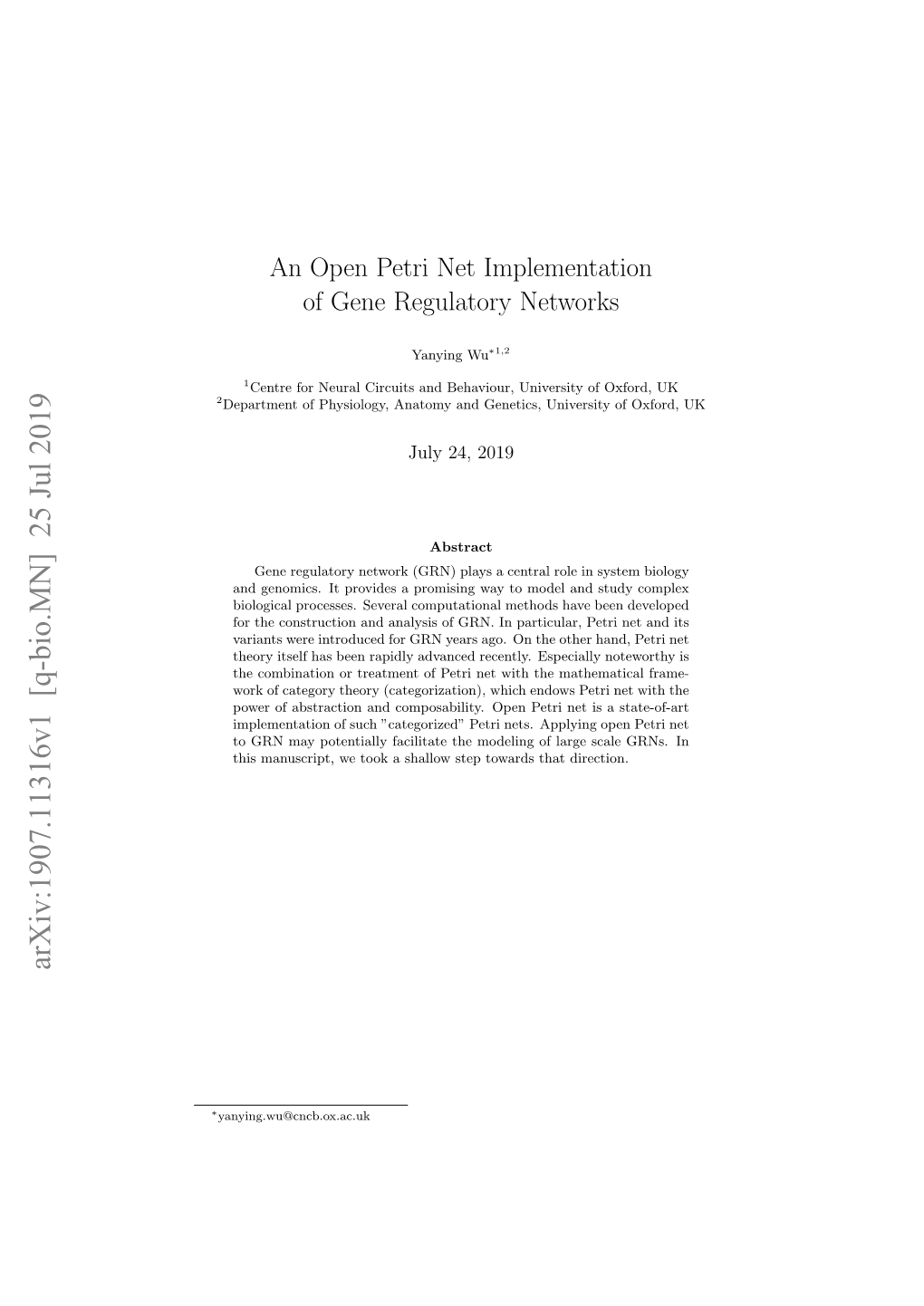 An Open Petri Net Implementation of Gene Regulatory Networks