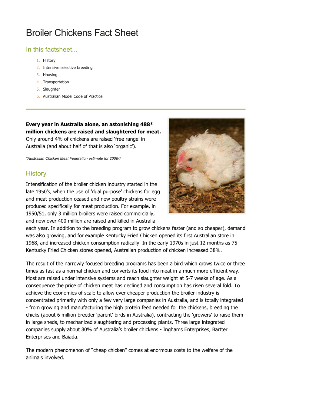 Broiler Chickens Fact Sheet