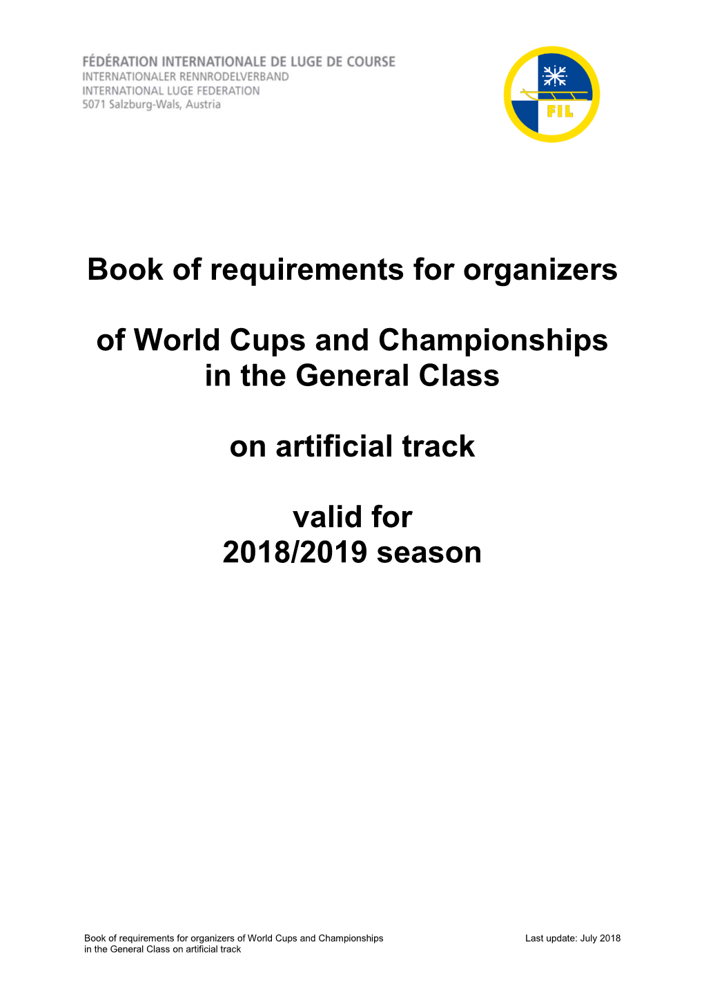 Book of Requirements for Organizers of World Cups and Championships In