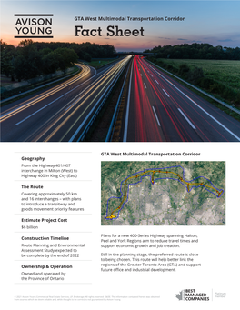 Fact Sheet on the GTA West Multimodal Transportation Corridor
