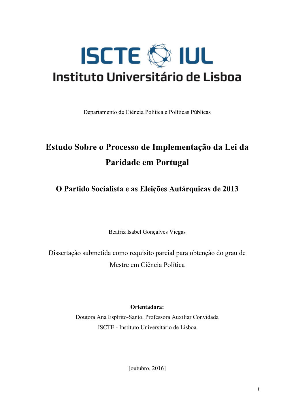 Estudo Sobre O Processo De Implementação Da Lei Da Paridade Em Portugal