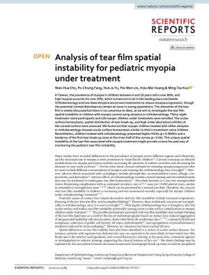 Analysis of Tear Film Spatial Instability for Pediatric Myopia Under Treatment