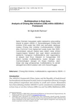 Analysis of Chiang Mai Initiative (CMI) Within ASEAN+3 Framework