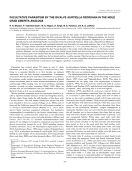 Facultative Parasitism by the Bivalve Kurtiella Pedroana in the Mole Crab Emerita Analoga
