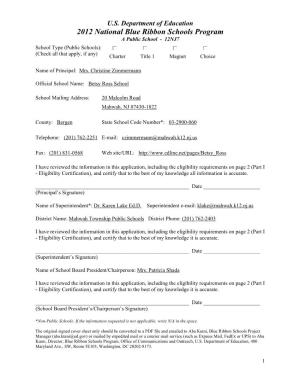 Betsy Ross School's Application for the 2012 National Blue Ribbon