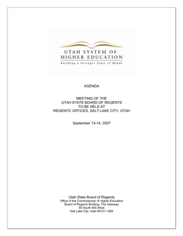Agenda Meeting of the Utah State Board of Regents To