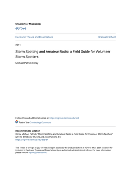Storm Spotting and Amateur Radio: a Field Guide for Volunteer Storm Spotters