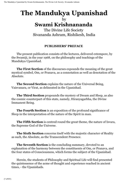 Mandukya Upanishad by Swami Krishnananda, the Divine Life Society, Sivananda Ashram